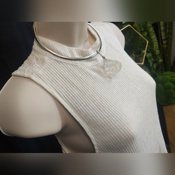 Candie's Victorian Ivory White Ribbed Knit Lace Tank Top LG - Picture 5 of 10